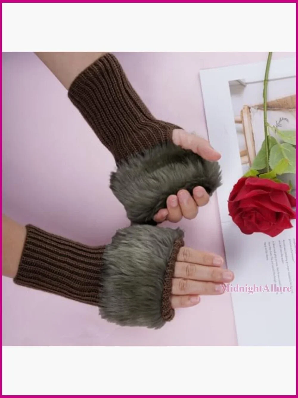 Winter Faux Fur Fingerless Gloves Arm Warmers Women's Acrylic